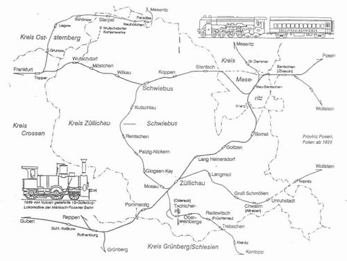 Trasa linii kolejowej z Toporowa do Miêdzyrzecza oraz okolicznych miejscowo¶ci.